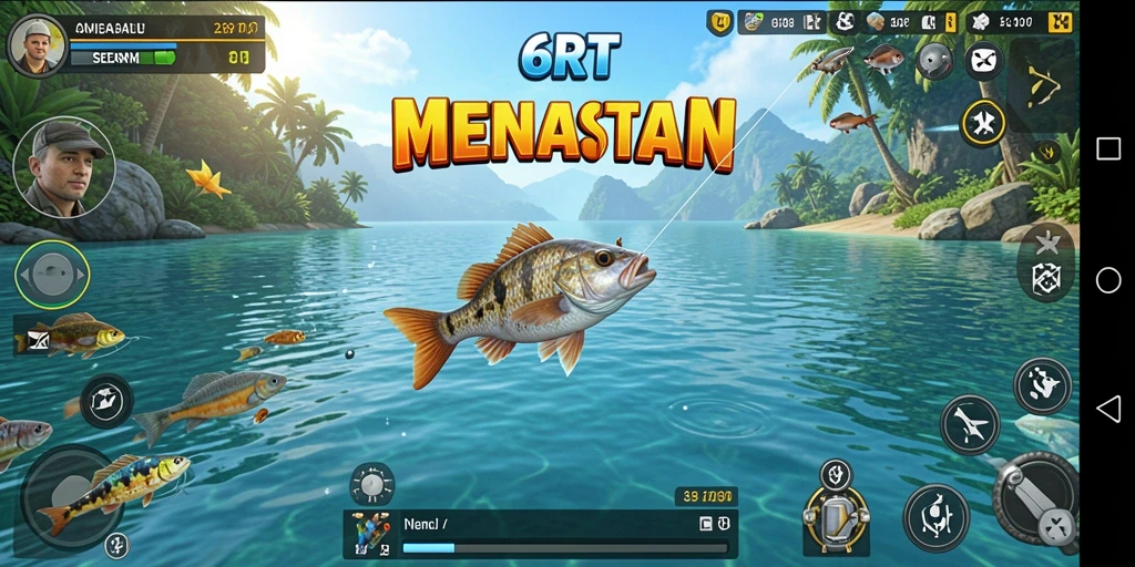 Tampilan seru gameplay 6RT yang menampilkan aksi memancing.