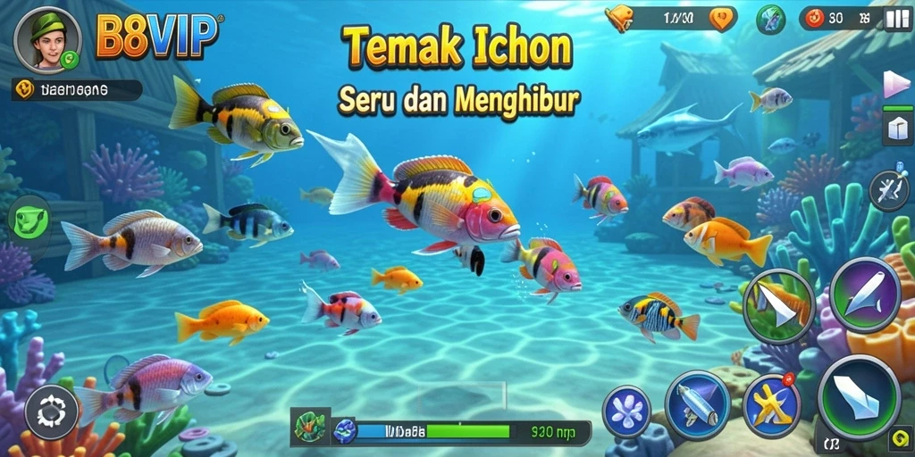 Screenshot B8VIP menampilkan aksi seru dalam gameplay Tembak Ikan.