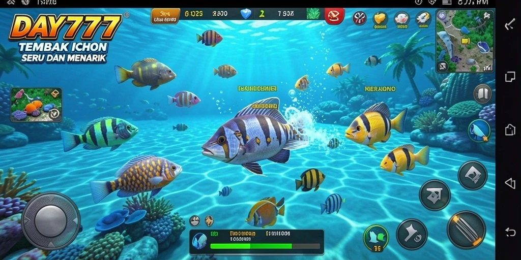 Screenshot gameplay <strong>DAY777</strong> menampilkan aksi menembak ikan yang seru.