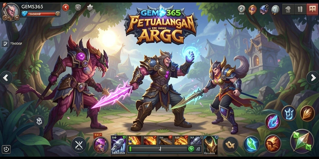 Tangkapan layar gameplay GEMS365 menampilkan aksi bertempur yang seru.