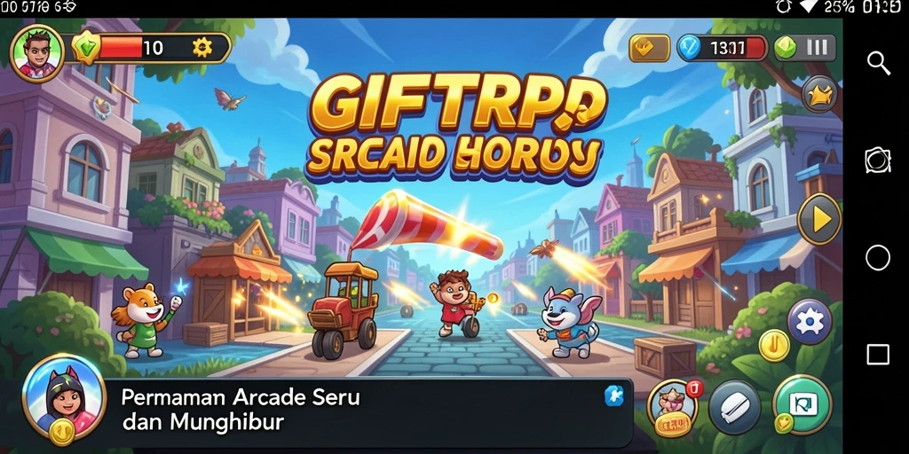 Screenshot gameplay GIFTRP, menunjukkan aksi seru dalam permainan Arcade.