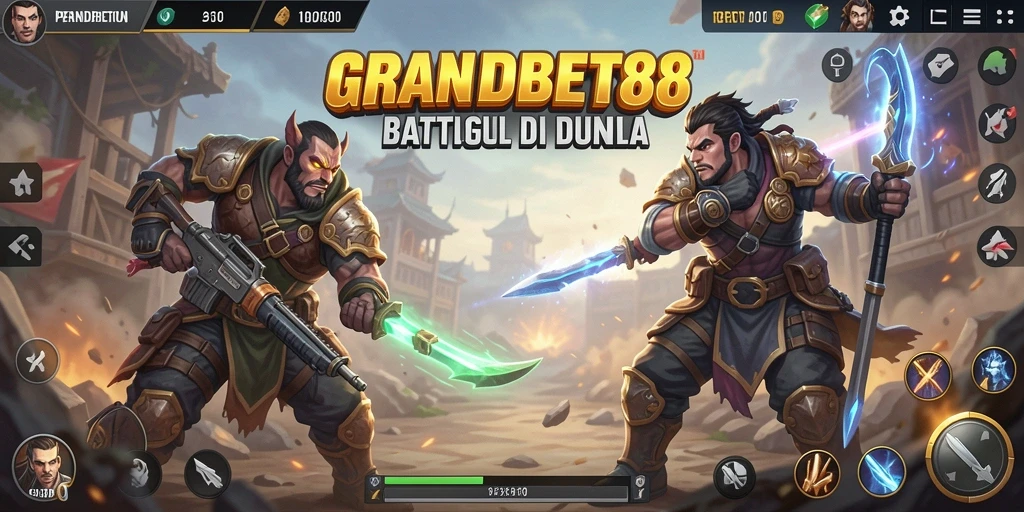 Screenshot gameplay <strong>GRANDBET88</strong> menampilkan aksi seru battle royale.